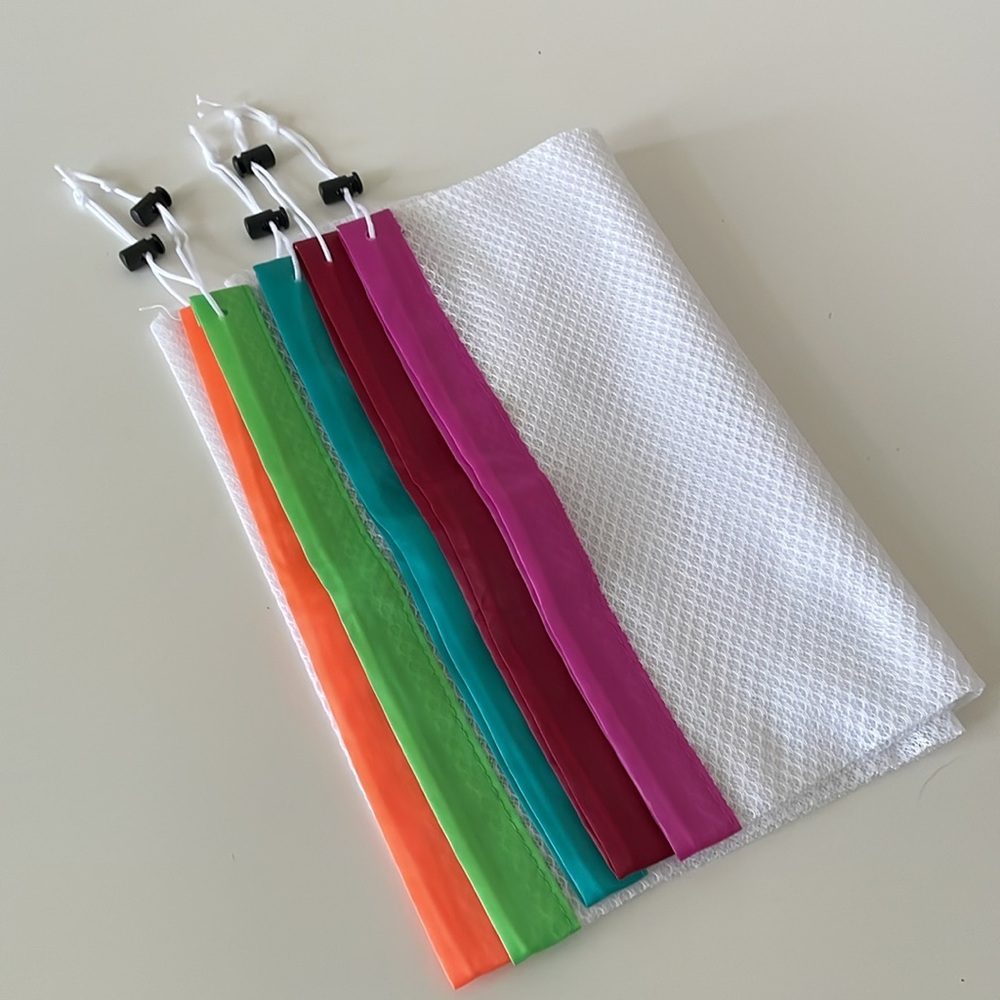 Produce Bags Rainbow Set of 5 Reusable Grocery Totes Drawstring Mesh